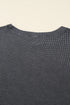 Waffle Knit Drop Shoulder Wide Crewneck Banded Hem Loose Fit Top